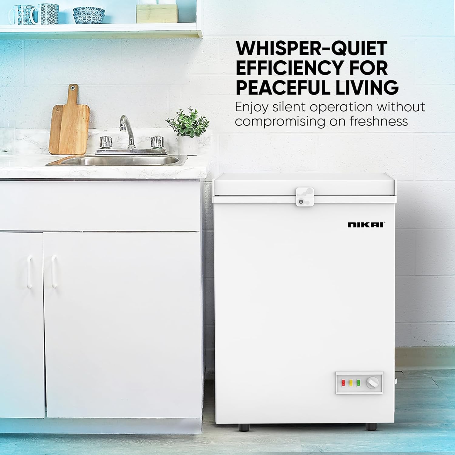Nikai 150L Gross/100L Net, Single Door Chest Freezer with Storage Basket, High Energy Efficiency Cooling System, Adjustable Temperature, Silent Operation, Ideal for Home & Restaurants - NCF150N7 White