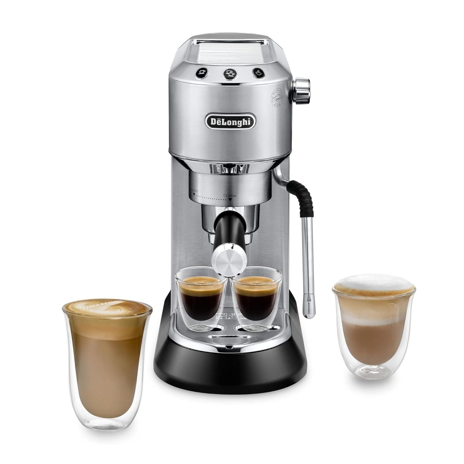 De'Longhi Dedica Arte EC885.M, Traditional Barista Pump Espresso Machine, Manual Coffee Machine with My LatteArt Steam Wand, Compact Design 15cm Wide, Fit Mug Up to 13cm, Metal