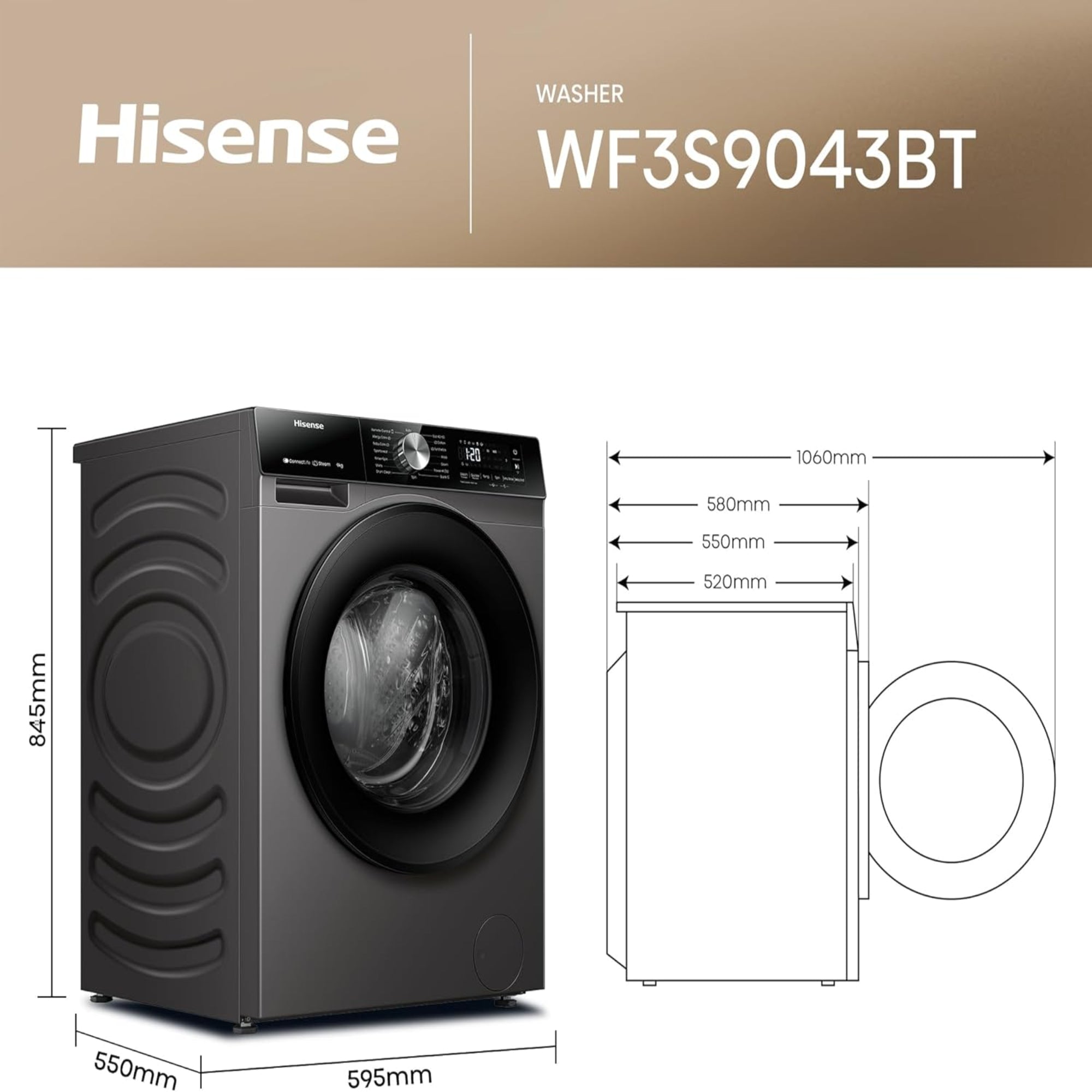 Hisense 10/6 kg Washer Dryer – 1400 RPM Inverter Motor Steam Refresh Smart WiFi WD3S1043BT