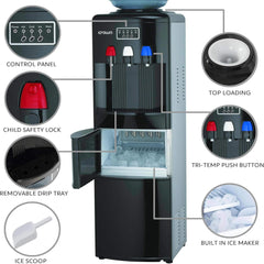 Crownline Top Load Water Dispenser – Ice Maker Hot & Cold 12kg/24h Ice Capacity WD-232 (Black)