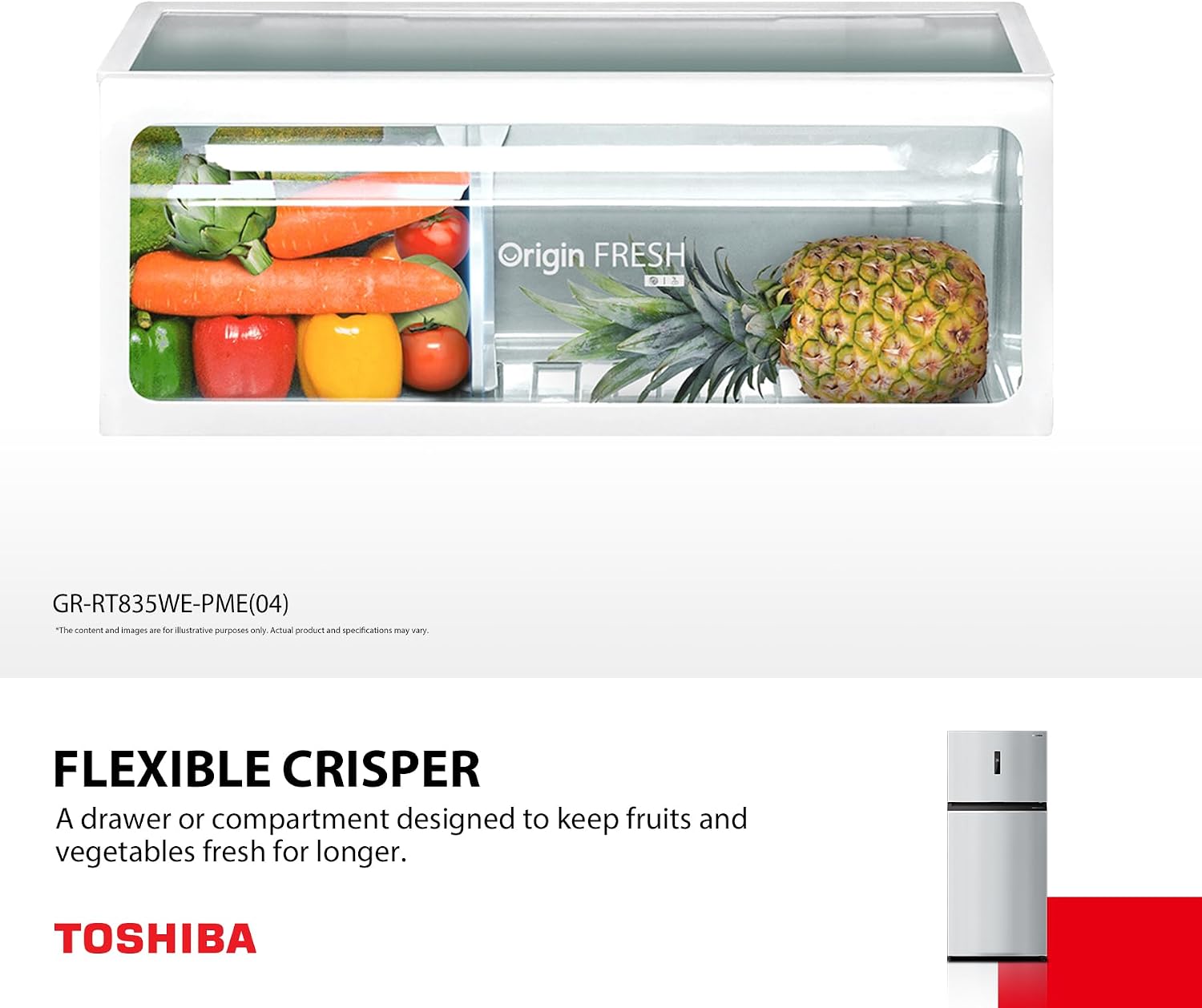 Toshiba 611L Top Mount Refrigerator, Inverter, Pure Air, Ultra Fresh Chiller, No Frost, Twist Ice Maker (Stainless Steel) – GR-RT835WE-PME