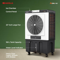 Havells Aero 150 Commercial Air Cooler – 12000m³/h Air Delivery, 4 Leaf Metal Blade Fan, Inverter Compatible, Bacteria Shield Honeycomb Pads, Auto-Fill Technology