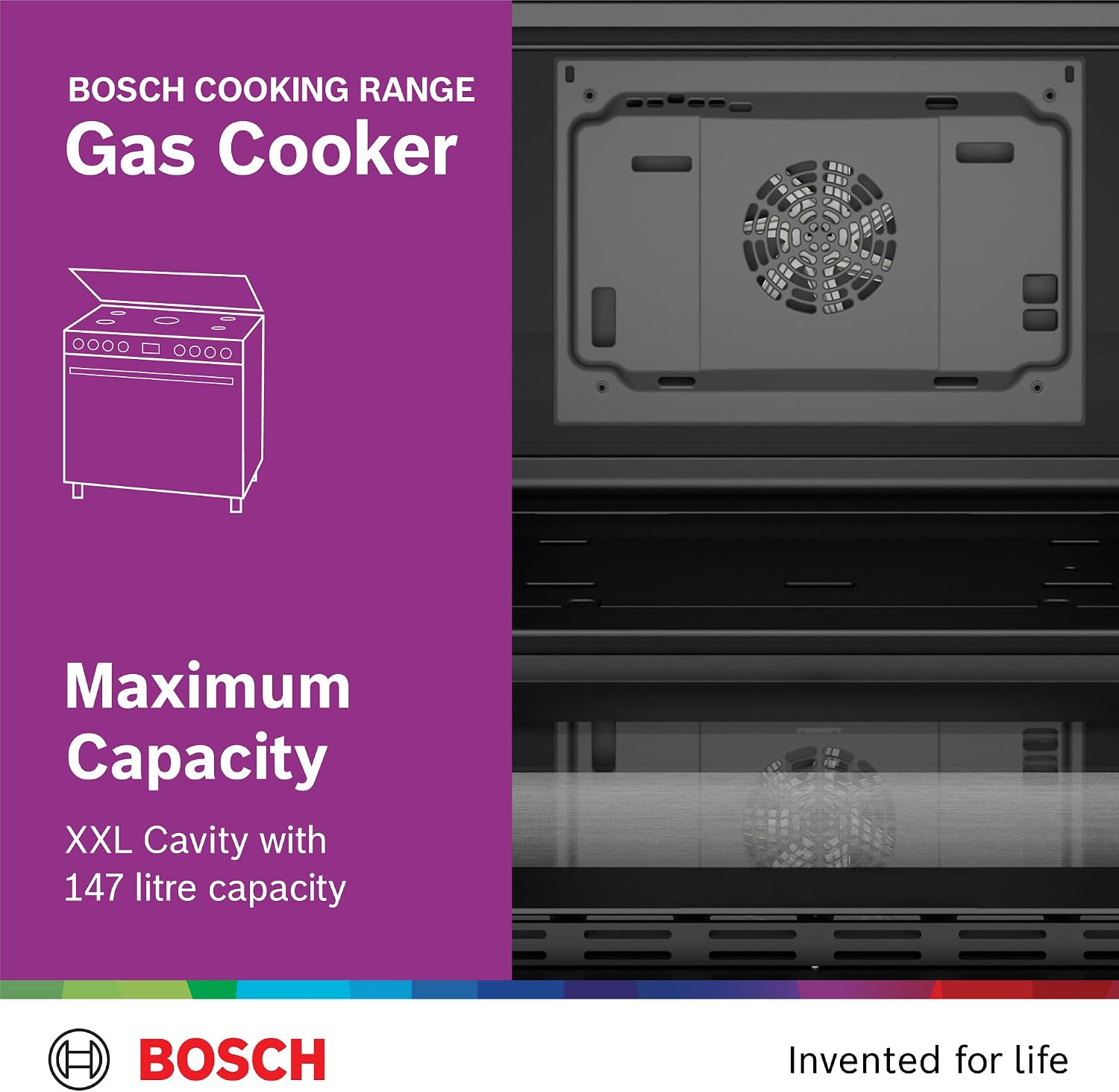 Bosch Free Standing Gas Cooker 90cm, 147L, German Engineering Cooking Range HGW3ASQ50M