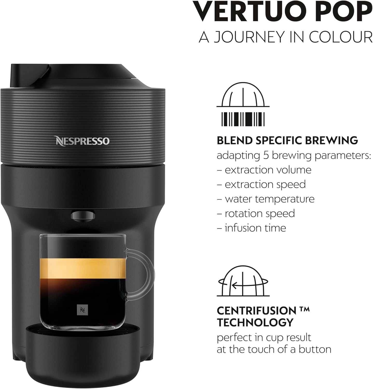 Nespresso Vertuo Pop Coffee Machine by Nespresso - Liquorice Black Design, Smart Brewing Technology, UAE Version