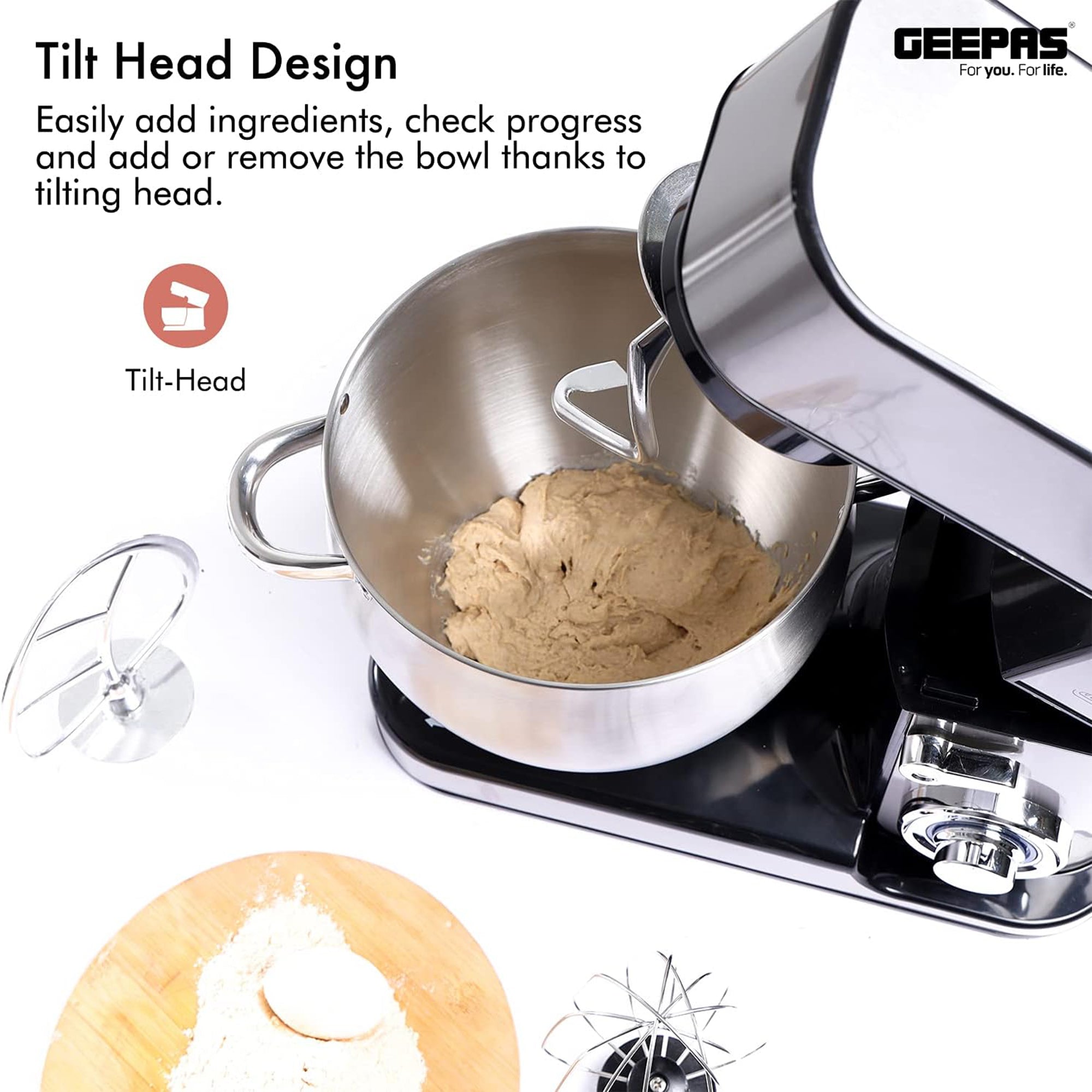 Geepas Stand Mixer 2000W 10L Stainless Steel Bowl 6 Speed Pulse Tilt Head GSM43041