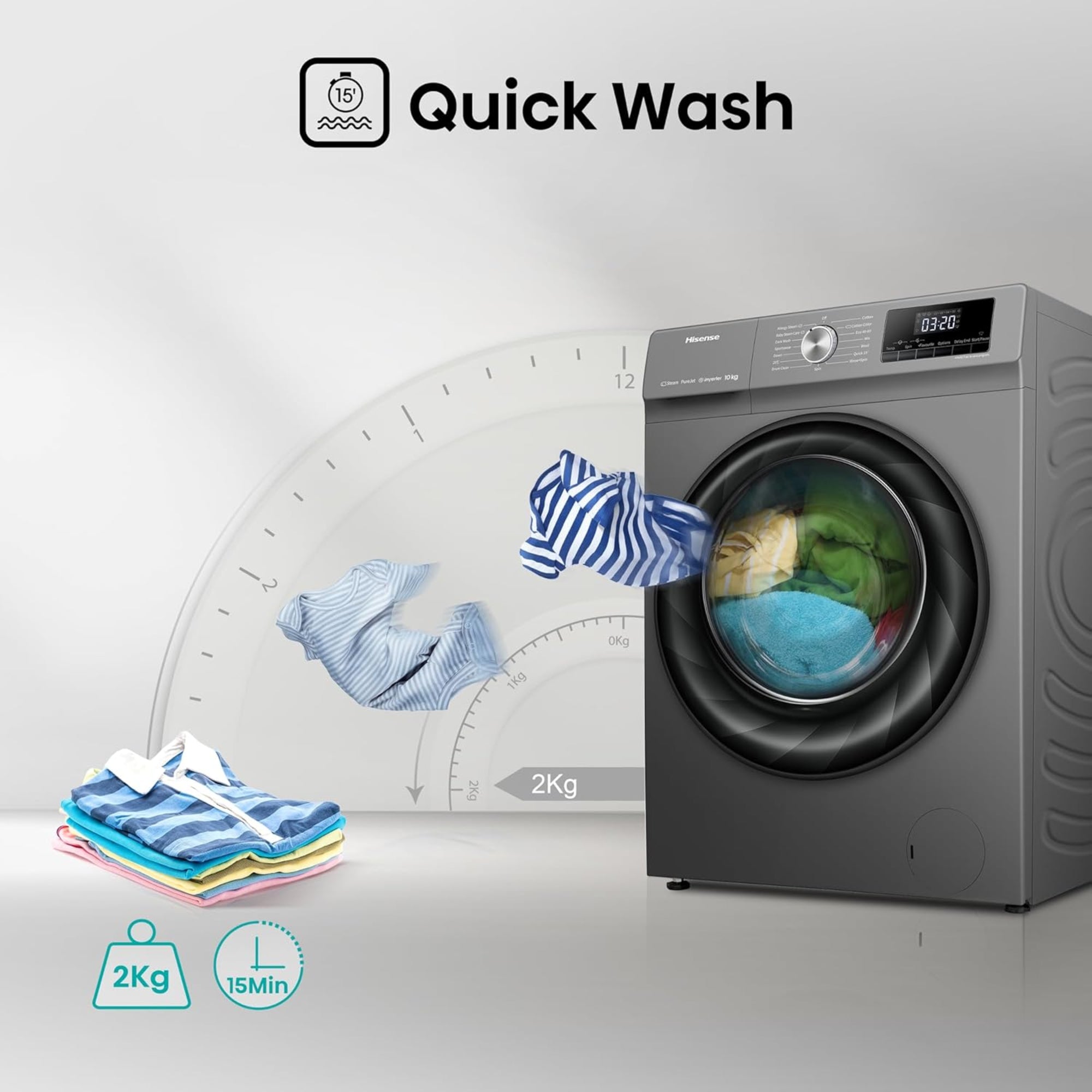 Hisense 10kg Front Load Washing Machine – Inverter Motor Steam Care Quick Wash WFQY1014EVJMT