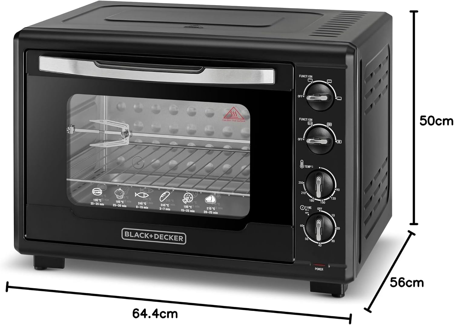 BLACK+DECKER Toaster Oven with Double Grill, 2000W, 55L Capacity, 90-230° Temp Control, Double Glass Door, Stainless Steel Interior, Multiple Accessories for Baking & Broiling, Black - TRO55RDG-B5