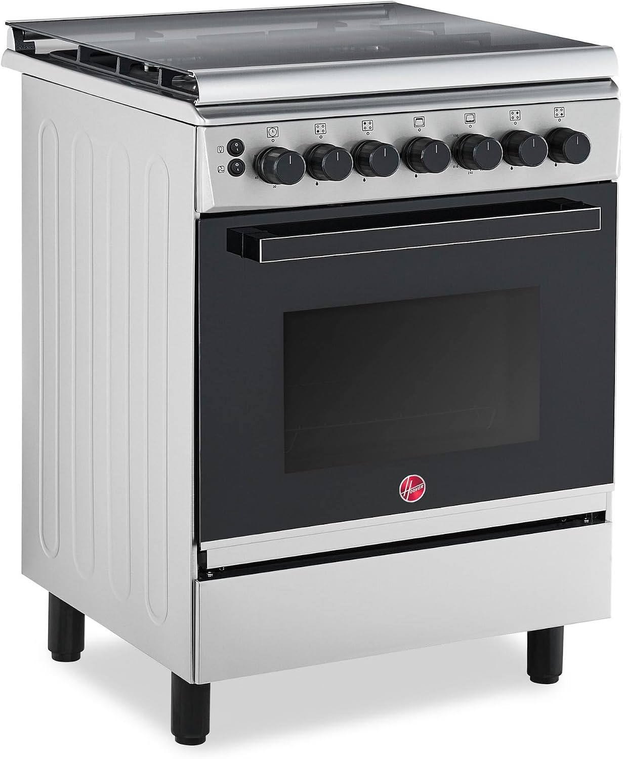 Hoover 60x60 Full Gas Cooker with 4 Gas Burners(1 Wok), Full Safety,Gas Oven & Grill, Auto Ignition, Cast Iron Support, Convection Fan, Oven Lamp, Double Glazed Door - SS HGC-G604G-RS