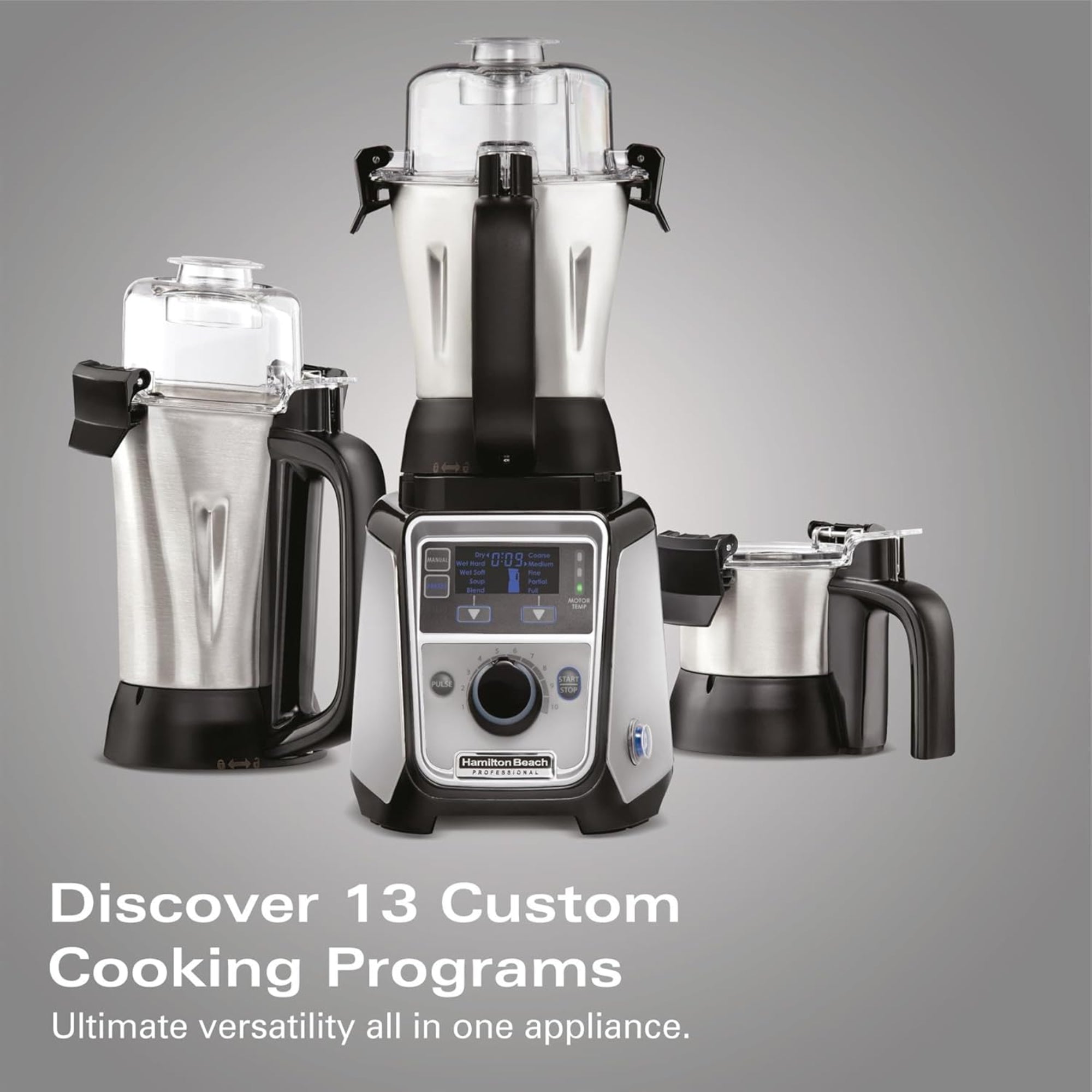 Hamilton Beach Professional Juicer Mixer Grinder 1400W 3 Stainless Steel Jars 13 Smart Programs 58770-SAU