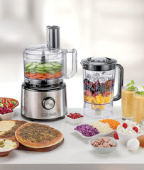 BLACK+DECKER Food Processor 750W, 25-in-1 Multi-Function, 2L Bowl & 2.3L Blender, Stainless Steel, 2 Speeds + Pulse, Chopper, Slicer, Shredder, Dough Maker, Dishwasher Safe | FX760SB-B5