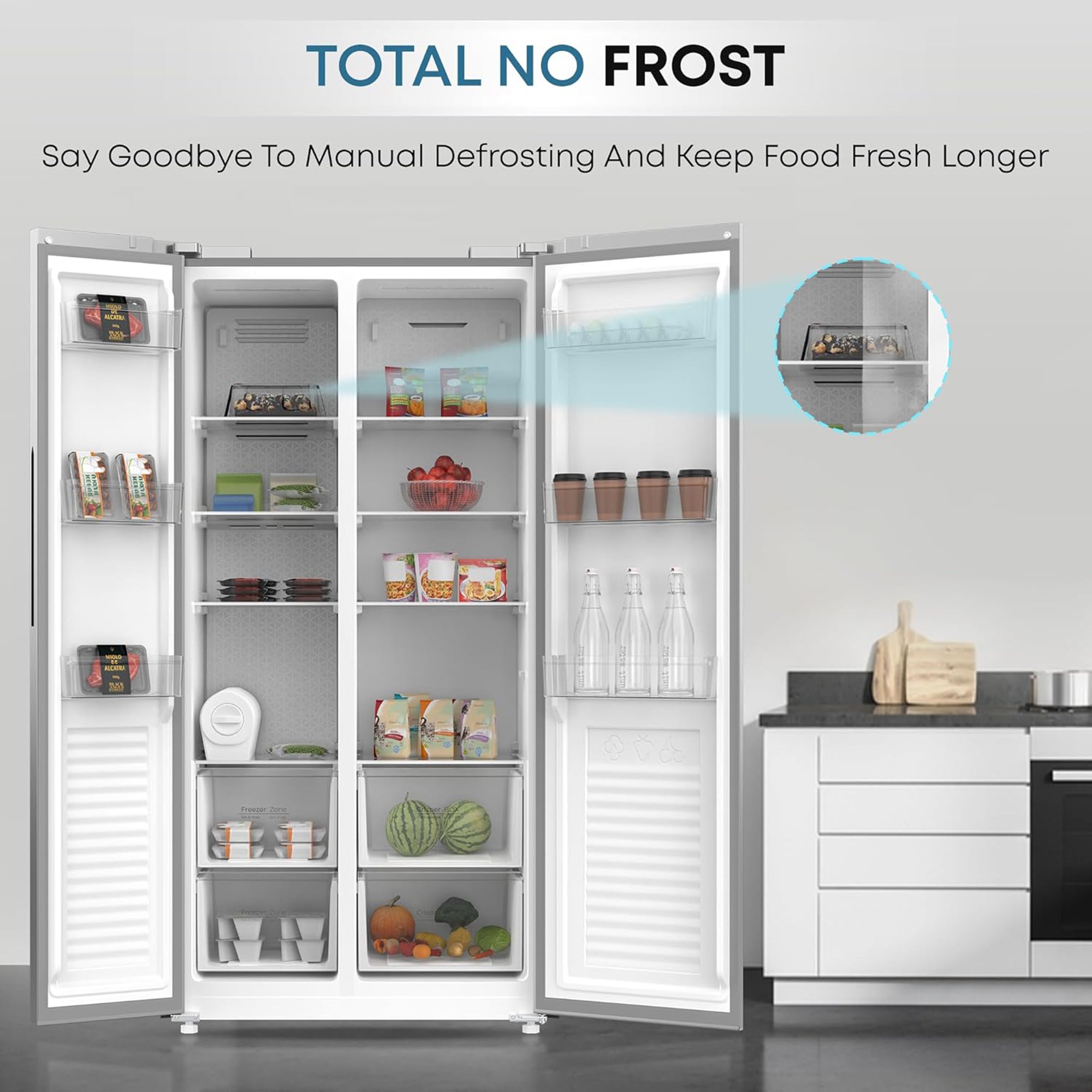 KROME 600L Gross Side By Side Refrigerator with Multi Air Flow System KR-SBS601SM (Silver)