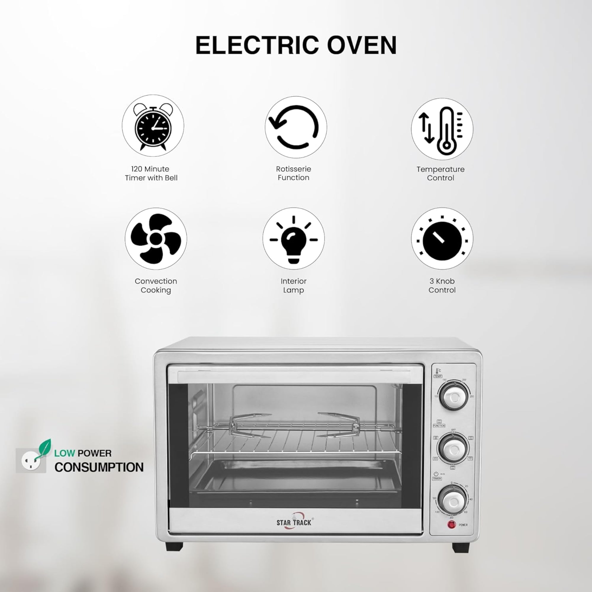 Star Track Electric Oven 35L Rotisserie Convection 120-Min Timer Temperature Control ST-35SSW-EO1500