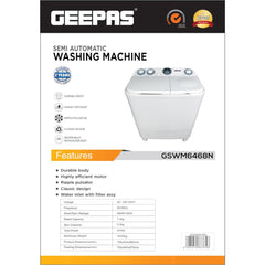Geepas Twin Tub Washing Machine 7.2KG – Semi Automatic Ripple Pulsator Spin Dry GSWM6468