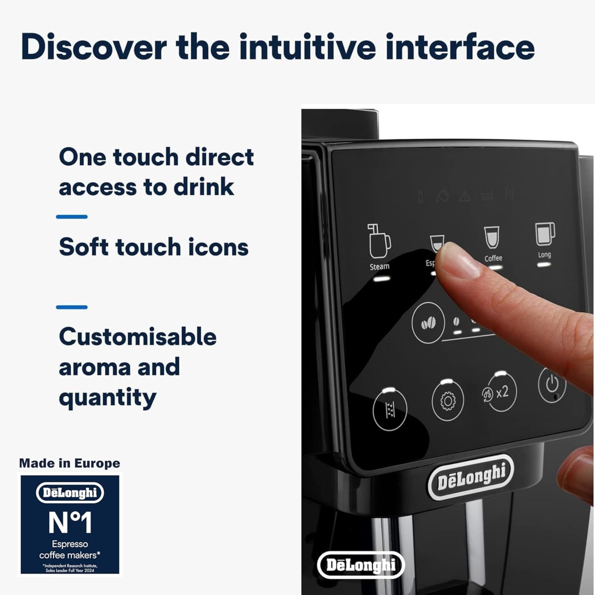 De'Longhi Magnifica Start Fully Automatic Espresso Machine  13 Grinder Settings Manual Milk Frother Twin Shot 5+ Beverages ECAM222.20.B