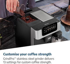 Beko Fully Automatic Coffee Machine with 19 Bar, 2L Water Capacity, 1350W, 12 Hot & Iced Beverages, Touch Display, 600ml Milk Container, Twin Shot, 13 Grinder Settings, Stainless Steel- CEG7304X