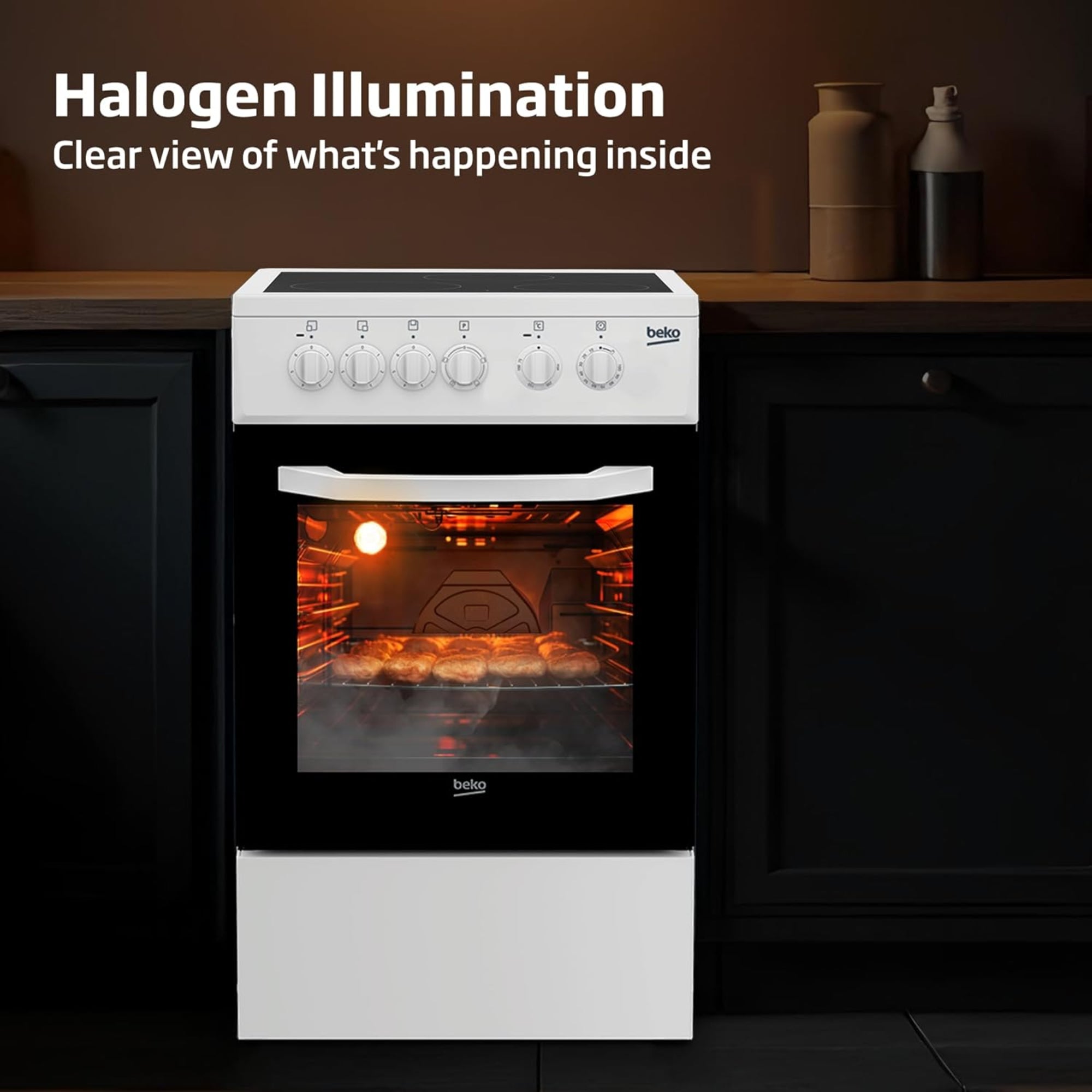 Beko 50×50 cm Ceramic Electric Cooker with 3 Zones – 54L Oven CSS48100GW