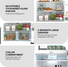 Nikai 800L Gross & 580L Net Double Door No Frost Top Mount Refrigerator, Digital Display, Silent & Energy Efficient, Inverter Compressor Big Fridge, Frost-Free, Best for Home & Kitchen - NRF801FSSINV