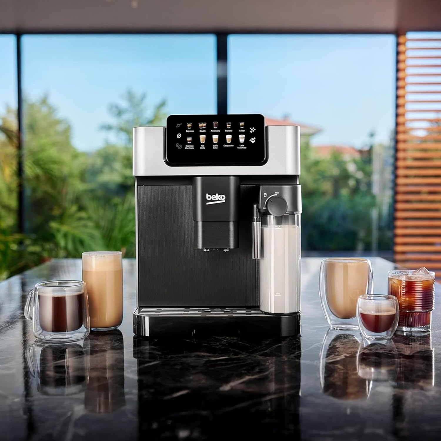 Beko Fully Automatic Coffee Machine with 19 Bar, 2L Water Capacity, 1350W, 12 Hot & Iced Beverages, Touch Display, 600ml Milk Container, Twin Shot, 13 Grinder Settings, Stainless Steel- CEG7304X