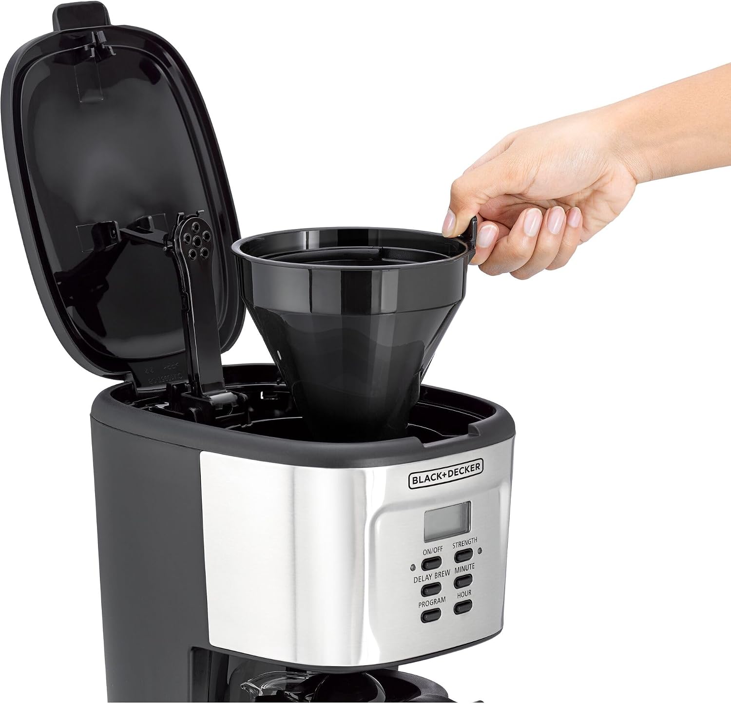 BLACK+DECKER 12-Cup Coffee Maker, 900W Programmable Drip Coffee Machine, 1.5L Glass Carafe, 24-Hour Timer, Keep Warm Function, LCD Display, Auto Shut-Off, Boil Dry Protection, Black - DCM85-B5