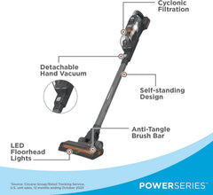 BLACK+DECKER POWERSERIES+ 18V MAX Cordless Stick Vacuum with LED Floor Lights, Lightweight, Removable Battery (BHFEA18D1)