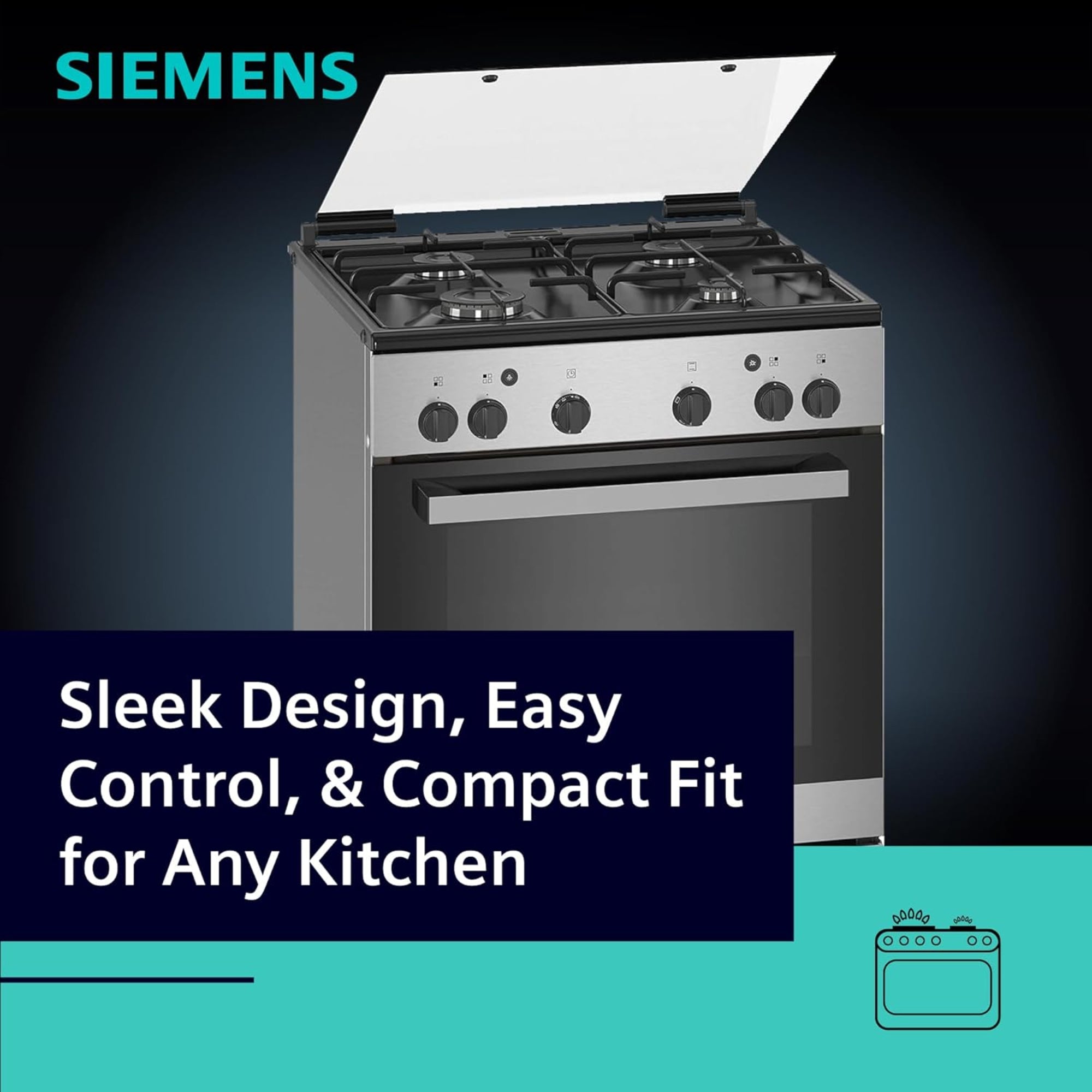 Siemens Free Standing Gas Cooker 60cm – 71L Oven 4 Burners Full Safety HG2L10B51M