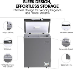 Nikai 200L Gross/138L Net, Single Door Chest Freezer with Storage Basket, High Energy Efficiency Cooling System, Adjustable Temperature, Silent Operation, For Home & Restaurants - NCF200N7S Silver