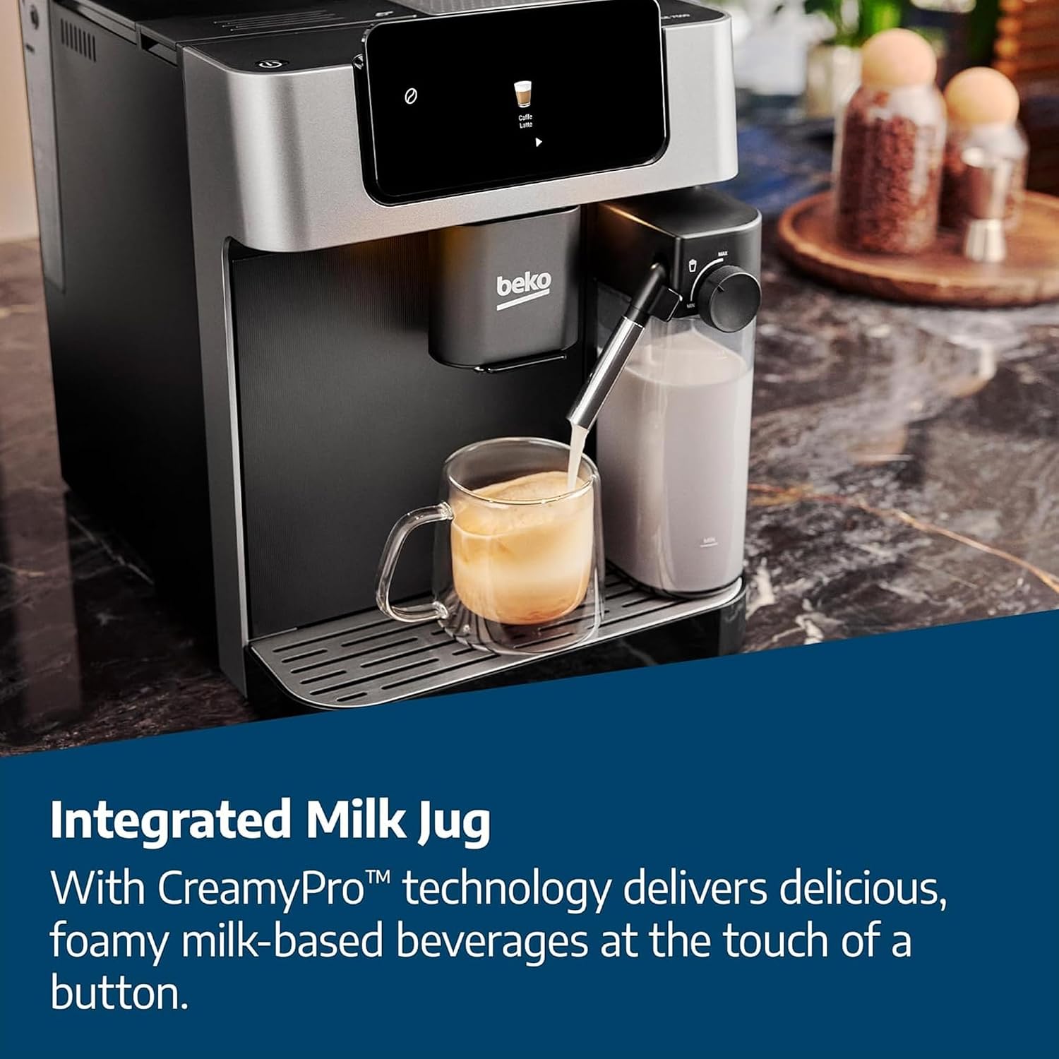 Beko Fully Automatic Coffee Machine with 19 Bar, 2L Water Capacity, 1350W, 12 Hot & Iced Beverages, Touch Display, 600ml Milk Container, Twin Shot, 13 Grinder Settings, Stainless Steel- CEG7304X