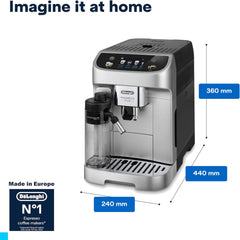 De'Longhi Magnifica Plus Fully Automatic Espresso Machine 24+ Hot & Iced Beverages LatteCrema Color Touch Display 13 Grinder Settings Twin Shot ECAM322.70.SB