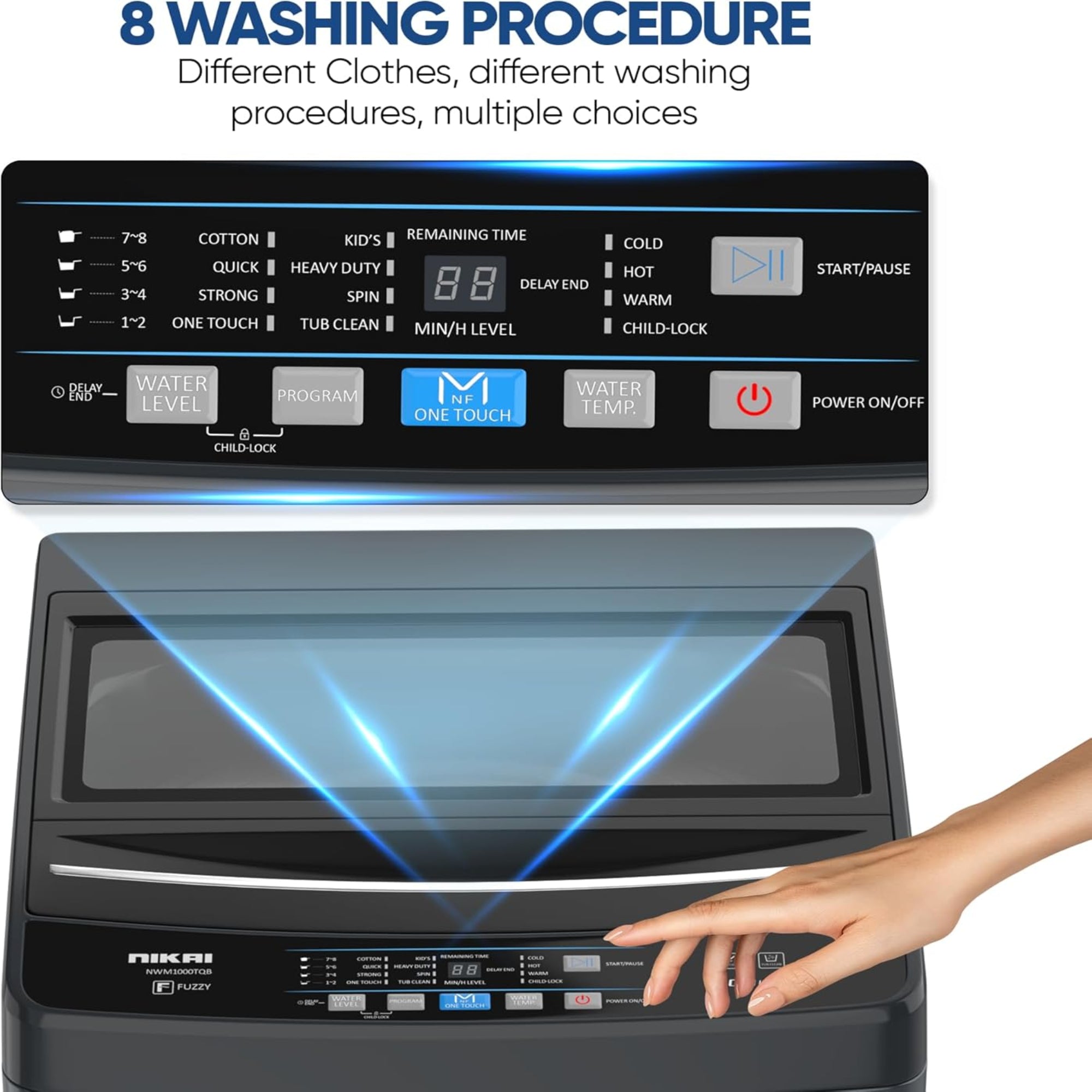 Nikai Top Load Washing Machine 10KG  – Fully Automatic Quick Wash Child Lock NWM1000TQB