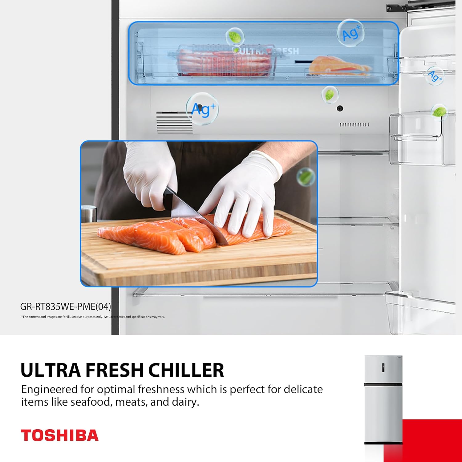 Toshiba 611L Top Mount Refrigerator, Inverter, Pure Air, Ultra Fresh Chiller, No Frost, Twist Ice Maker (Stainless Steel) – GR-RT835WE-PME