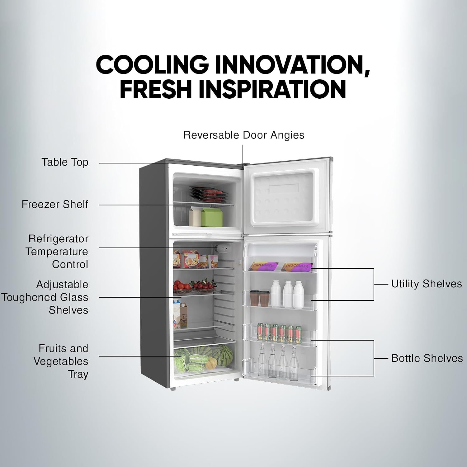 Nikai 450L Gross/311 Net, Double Door Refrigerator, with Vegetable Crisper & Adjustable Glass Shelves, Convenient Defrosting and Temperature Control, For Kitchen, Bedroom, Office & Hotels - NRF450DN5S