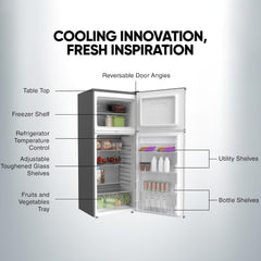 Nikai 450L Gross/311 Net, Double Door Refrigerator, with Vegetable Crisper & Adjustable Glass Shelves, Convenient Defrosting and Temperature Control, For Kitchen, Bedroom, Office & Hotels - NRF450DN5S