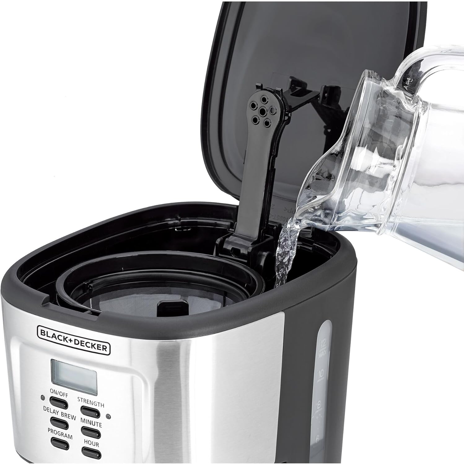 BLACK+DECKER 12-Cup Coffee Maker, 900W Programmable Drip Coffee Machine, 1.5L Glass Carafe, 24-Hour Timer, Keep Warm Function, LCD Display, Auto Shut-Off, Boil Dry Protection, Black - DCM85-B5