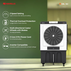 Havells Aero 150 Commercial Air Cooler – 12000m³/h Air Delivery, 4 Leaf Metal Blade Fan, Inverter Compatible, Bacteria Shield Honeycomb Pads, Auto-Fill Technology