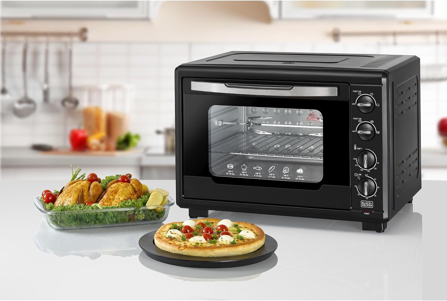 BLACK+DECKER Toaster Oven with Double Grill, 2000W, 55L Capacity, 90-230° Temp Control, Double Glass Door, Stainless Steel Interior, Multiple Accessories for Baking & Broiling, Black - TRO55RDG-B5
