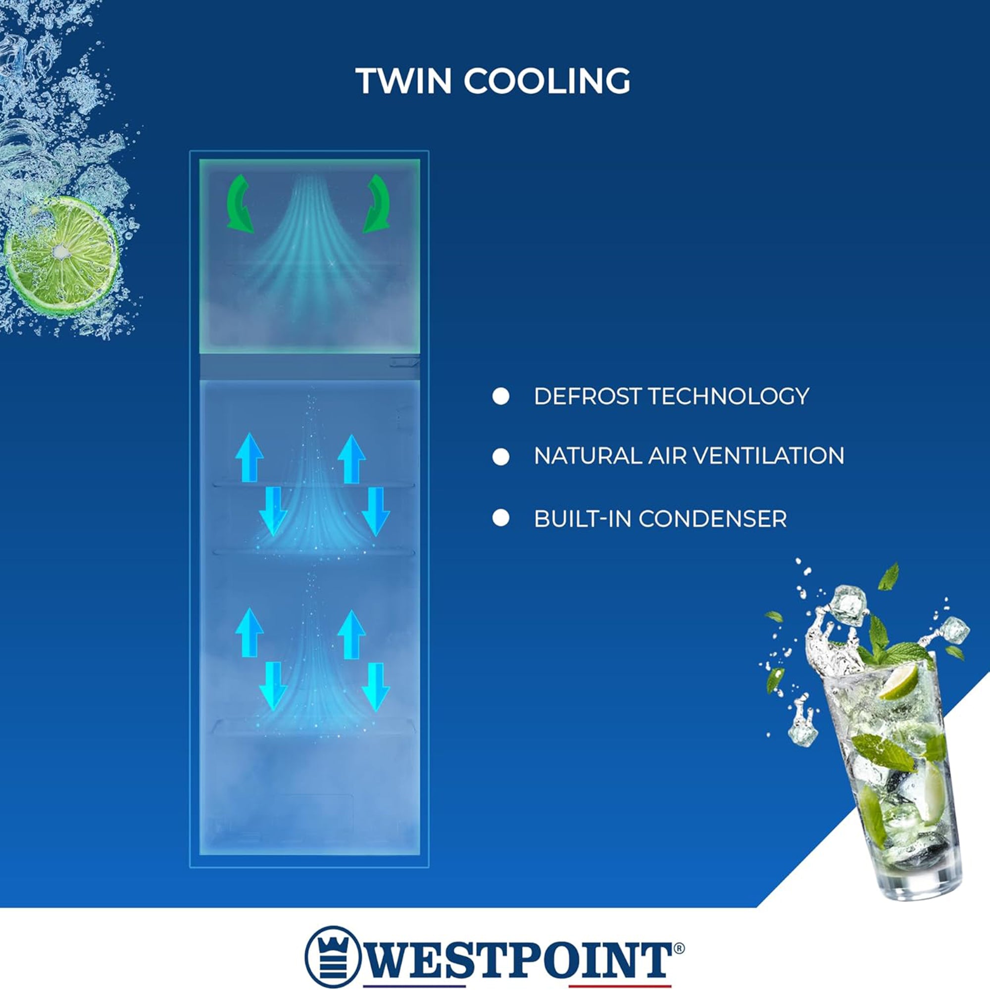 Westpoint 240L Double Door Top mount Refrigerator Freezer WRN-2423EI