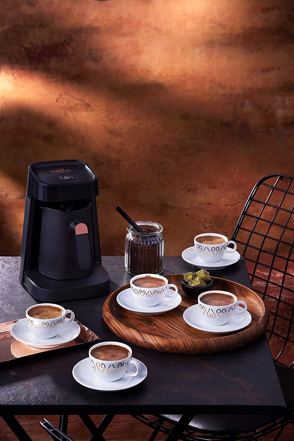 Arzum Okka Jet Automatic Turkish Coffee Machine, 400 W, Black/Copper, 1 Year Manufacturer's Warranty. (Black/Chrome)