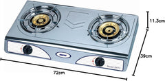 Geepas GK73 Stainless Steel Gas Stove Burner - 2 Burner Hob, Auto Ignition, Robust Build, High fuel-efficiency, Anti-Skid Feet, Easy to Clean