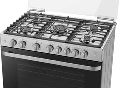Midea 90x60cm Freestanding Cooker, Full Gas Cooking Range with 5 Burners, Automatic Ignition & Full Safety, Cast Iron Pan Support, Stainless Steel Finish, Separate Knob for Oven & Grill MFO-MG36LE-SS