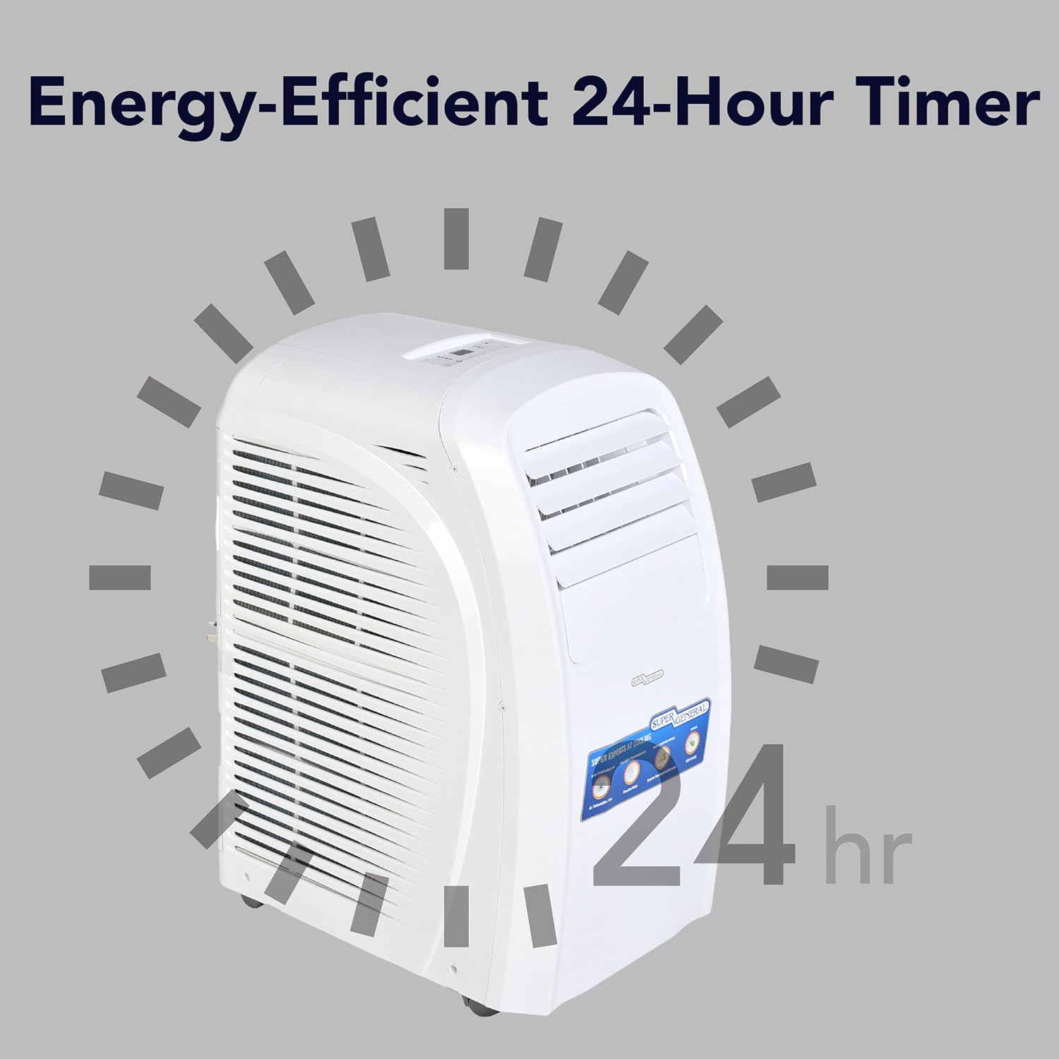 Super General 2 Ton Portable Air Conditioner SGP204T3, 3-in-1 AC-Dehumidifier-Fan, 20000 BTU, Low noise, 3 Fan speeds, No drip technology, Sleep Mode, 24 Hour Timer, 36.5(w)x56.8(D)x77.5(H) cm, White