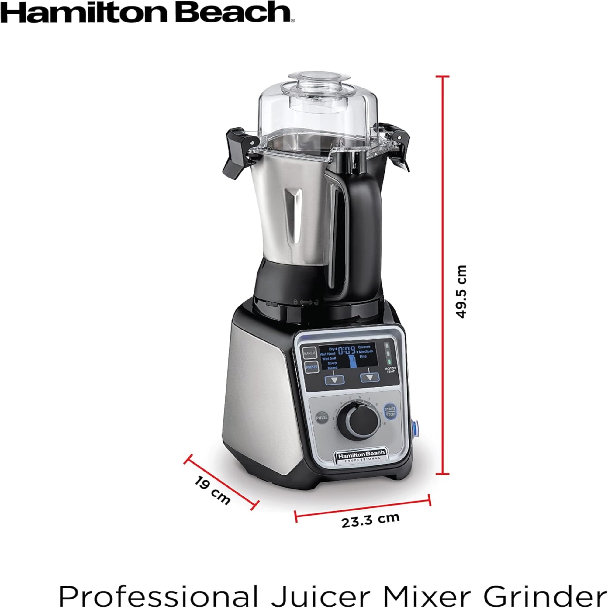 Hamilton Beach Professional Juicer Mixer Grinder 1400W 3 Stainless Steel Jars 13 Smart Programs 58770-SAU