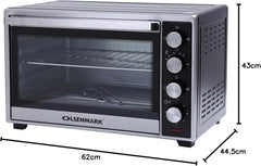 Olsenmark Electric Oven with Rotisserie, 45L - Electric Oven 2000W - 100-250 Adjustable Temperature, 60 min Timer Function - Multiple Cooking Functions & Grill