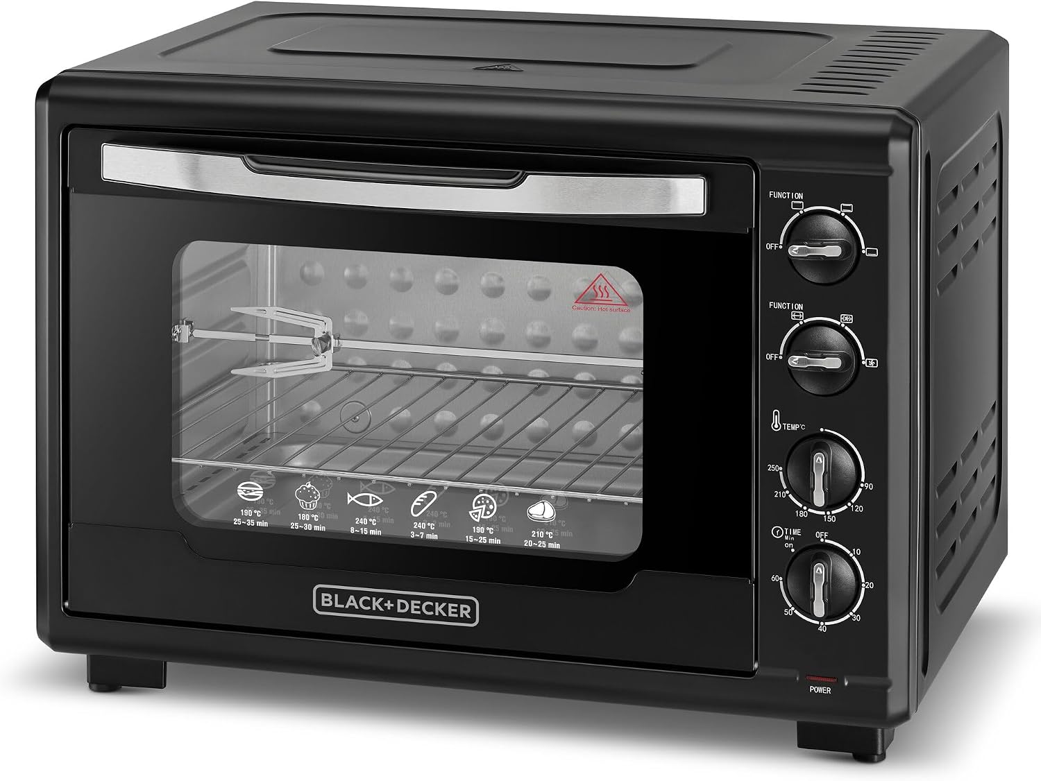 BLACK+DECKER Toaster Oven with Double Grill, 2000W, 55L Capacity, 90-230° Temp Control, Double Glass Door, Stainless Steel Interior, Multiple Accessories for Baking & Broiling, Black - TRO55RDG-B5