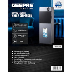 Geepas Water Dispenser – Hot Cold & Normal 3 Taps Fast Cooling Child Lock GWD17037 (Grey)