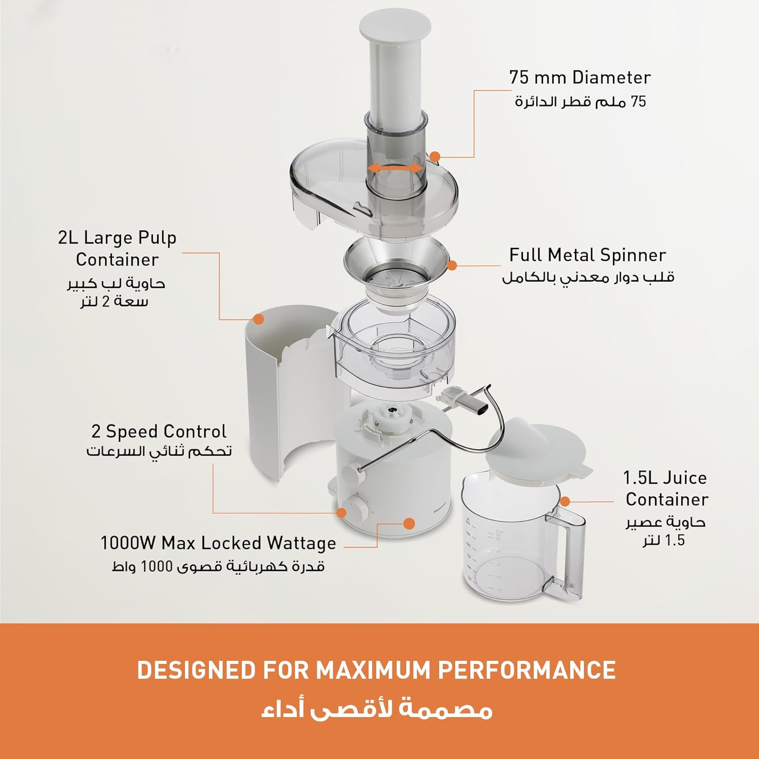 Panasonic 1000W Juicer with Full Metal spinner for Maximum Juice extraction; 2.0L Large capacity- MJ-CB100