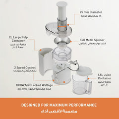 Panasonic 1000W Juicer with Full Metal spinner for Maximum Juice extraction; 2.0L Large capacity- MJ-CB100