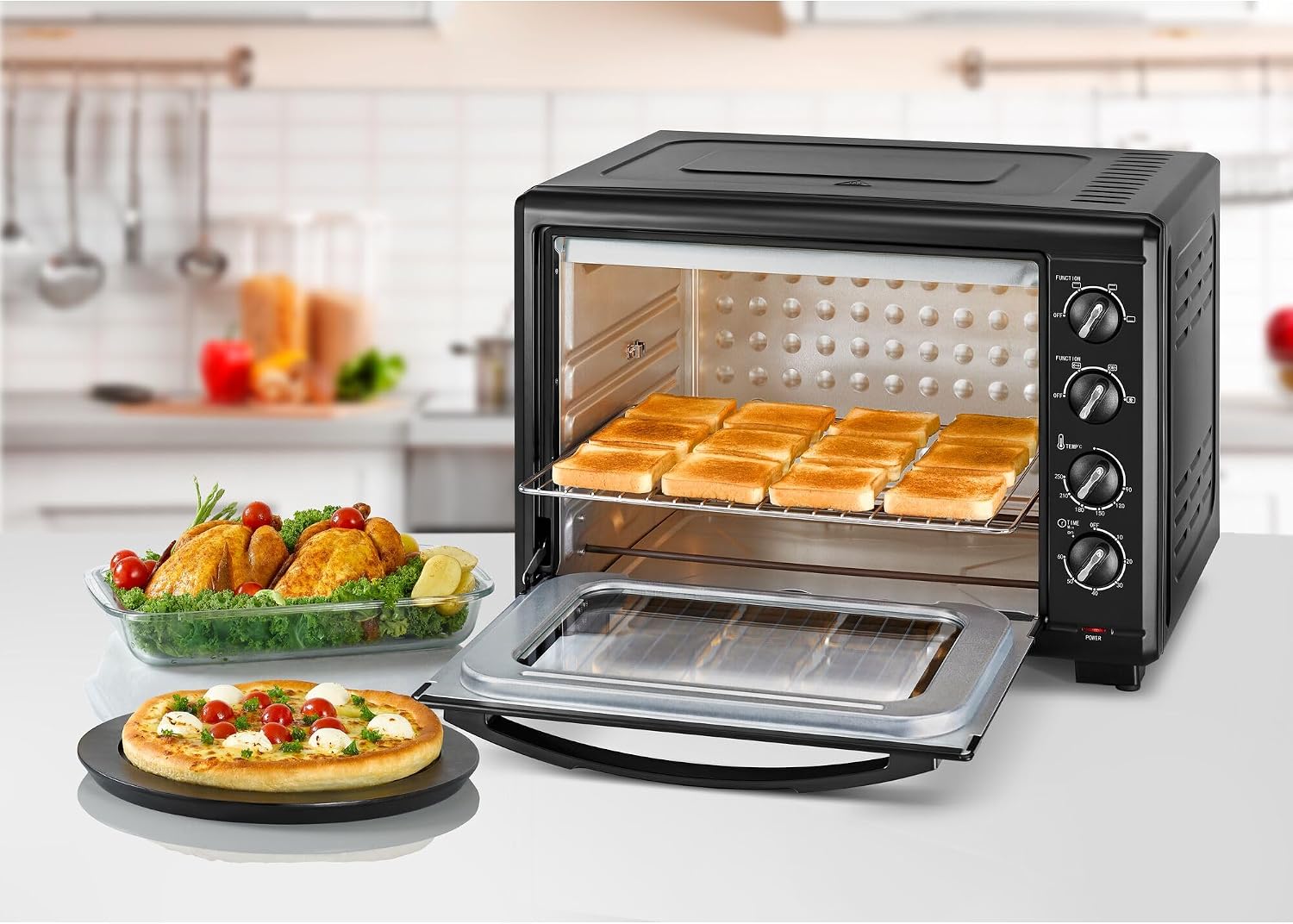 BLACK+DECKER Toaster Oven with Double Grill, 2000W, 55L Capacity, 90-230° Temp Control, Double Glass Door, Stainless Steel Interior, Multiple Accessories for Baking & Broiling, Black - TRO55RDG-B5