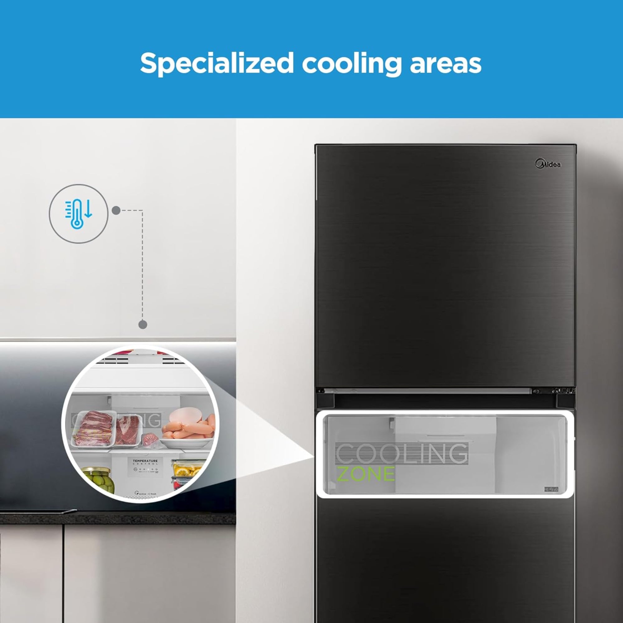 Midea 390 Liter Top Mount Refrigerator – No Frost Multi Air Flow Smart Sensor Electronic Control MDRT390MTE28