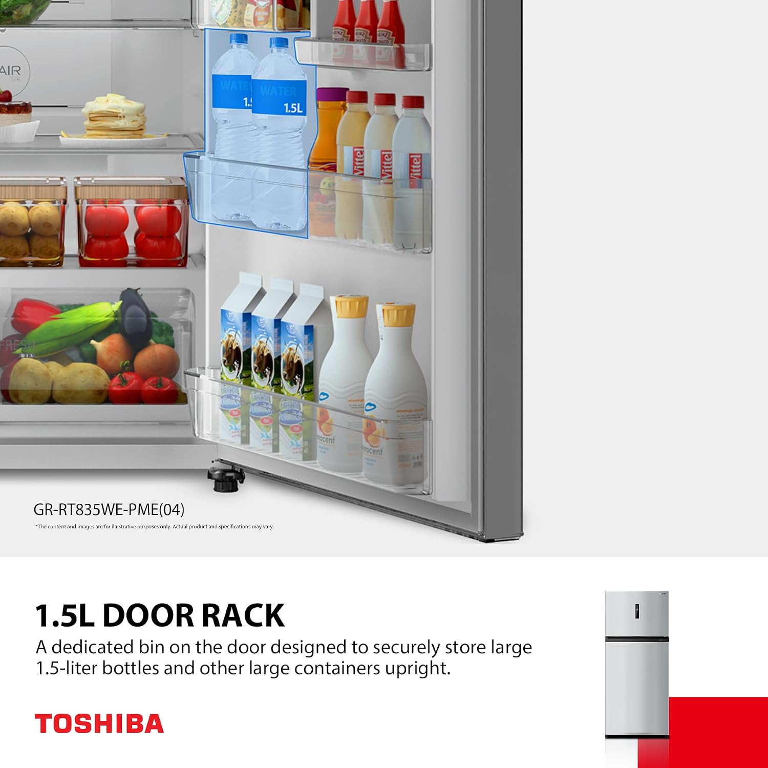 Toshiba 611L Top Mount Refrigerator, Inverter, Pure Air, Ultra Fresh Chiller, No Frost, Twist Ice Maker (Stainless Steel) – GR-RT835WE-PME