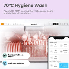 COMFEE' Dishwasher 6 Places with 7 Programe Super Quiet Rapid Wash ECO 70 C°Hygiene Wash, Flexible Installation Wi-Fi Function APP Control- White